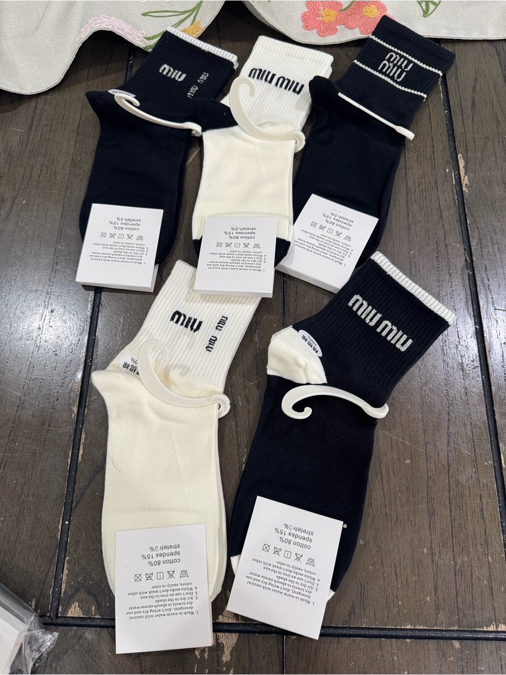 Miu Miu Black and White Ribbed Crew Sock Set